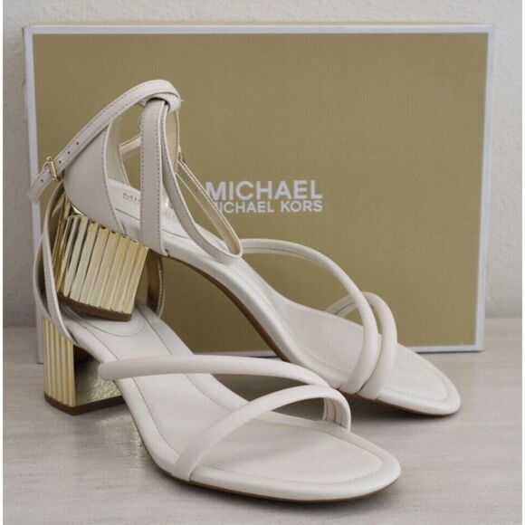 Michael Kors Women's Sz 8M Light Cream Leather Porter Strappy Mid Sandals - Picture 1 of 15